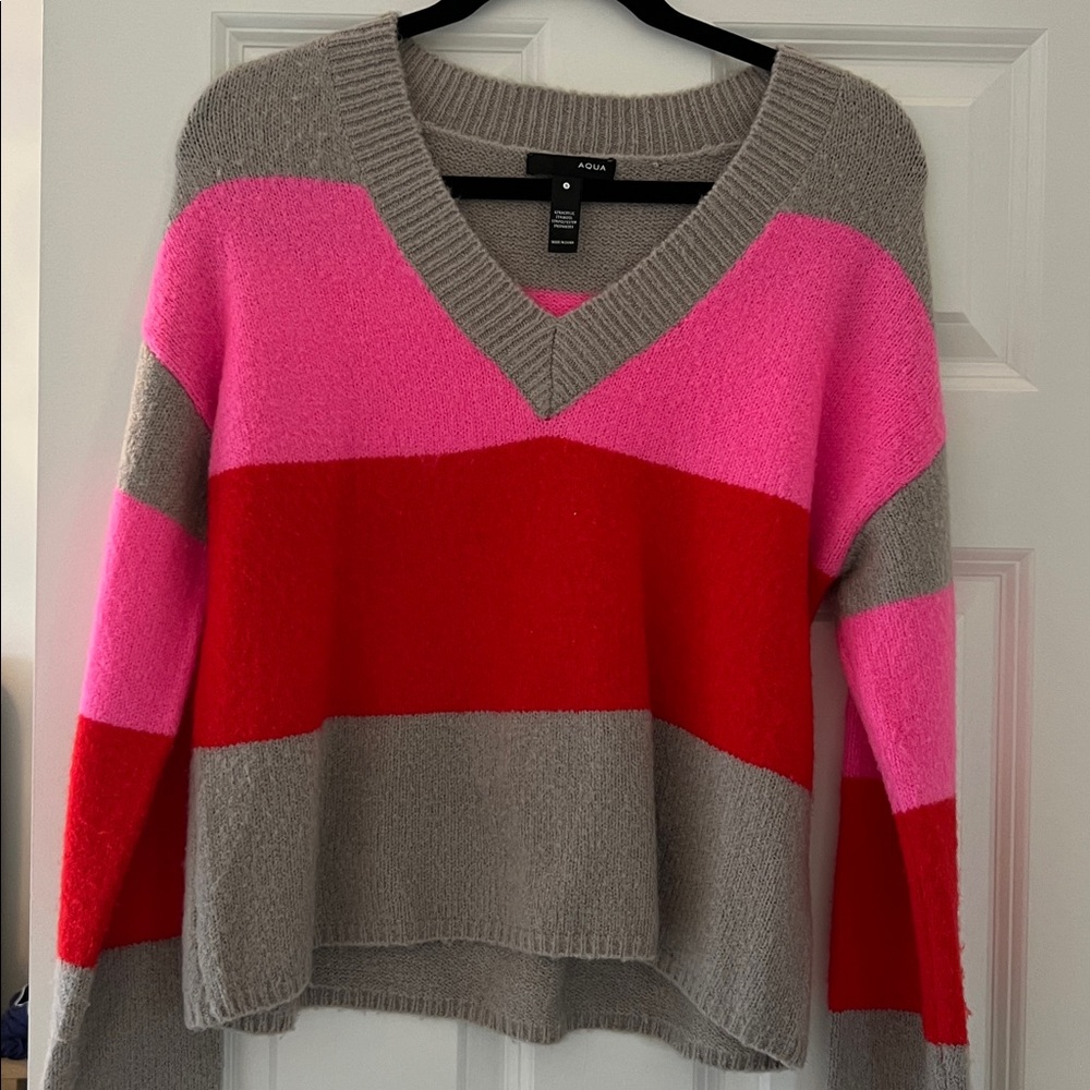 Aqua Gray and Pink Knit Sweater